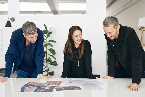 With Gert & Uwe Tobias in their studio reviewing the designs.